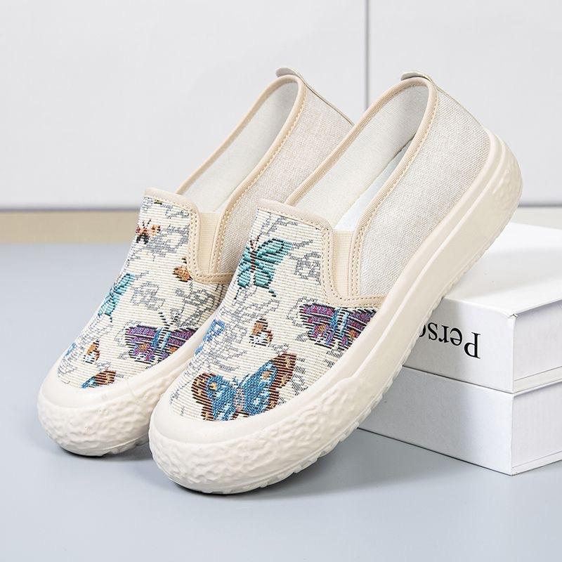 Cloth Shoes Summer New Style Women's Flat Bottomed Canvas Casual And Comfortable High Heeled Soft Soled Simple And Relaxed Ethnic Style Shoes