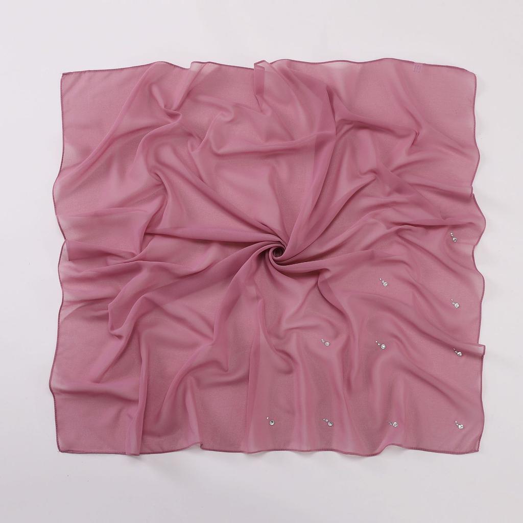 New Arrival Pearl Chiffon Drop-Shaped Rhinestone Square Scarf, High-Quality Hijab for Malaysian Malay Women