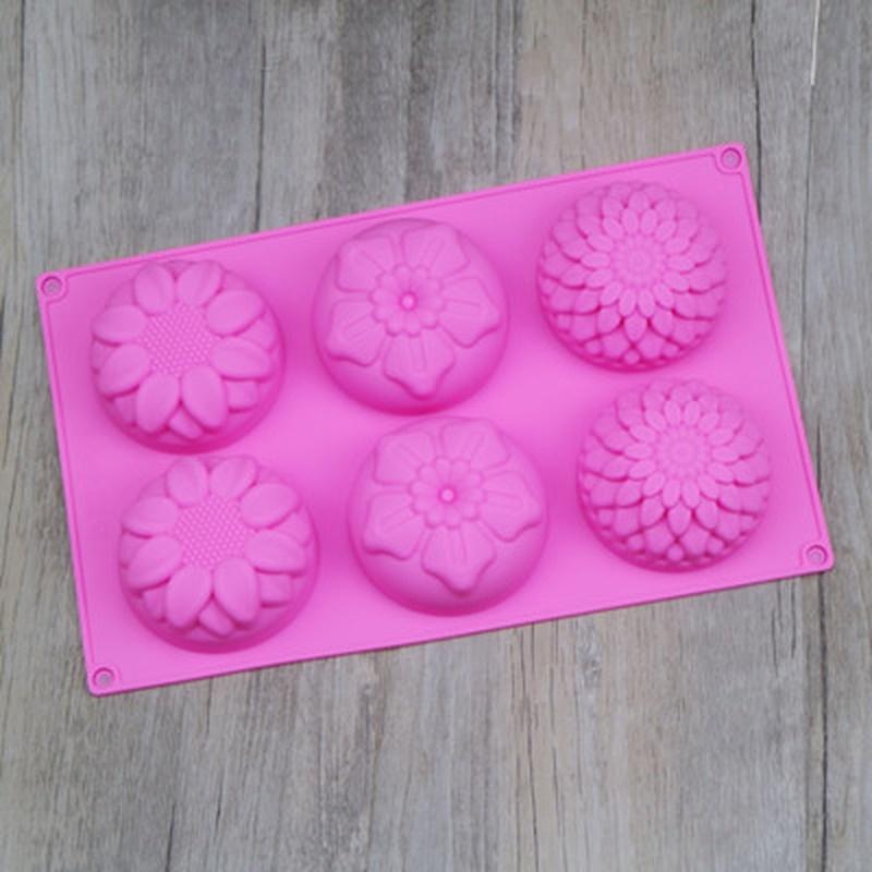1 Pcs Flower Shaped Silicone DIY Handmade Soap Candle Cake Mold Supplies 6 Hole Crafts Handmade Soap Mold Random Color