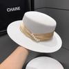 Pearl Top Hat Children Summer Beach Flat Top Straw Hat Seaside Sunshade Sunscreen Hat UV Protection Sun Hat
