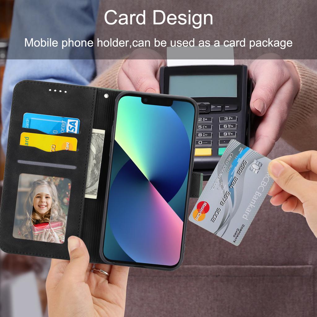 DIERFENG DF-03 Drop-proof Phone Case for iPhone 13 Mini 5.4 inch,Stand Wallet PU Leather Lines Imprinted Cell Phone Cover