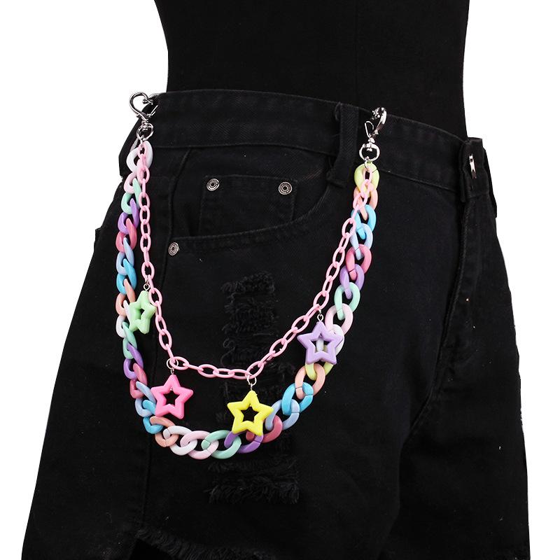 Hip Hop Regenbogen Harz Kette Schlüsselanhänger Damen Mädchen Niedlich Hüftkette Mehrfarbig Acryl Hohlstern Hosenkette Y2K Schmuck