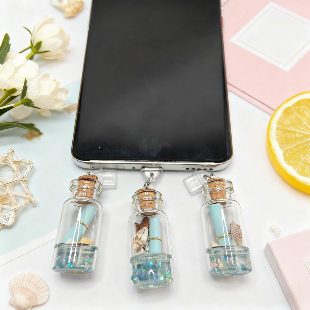 1Pc Ocean-Style Drift Bottle Phone Dust Plug, Mini Wishing Bottle Pendant, Exquisite Phone Accessory