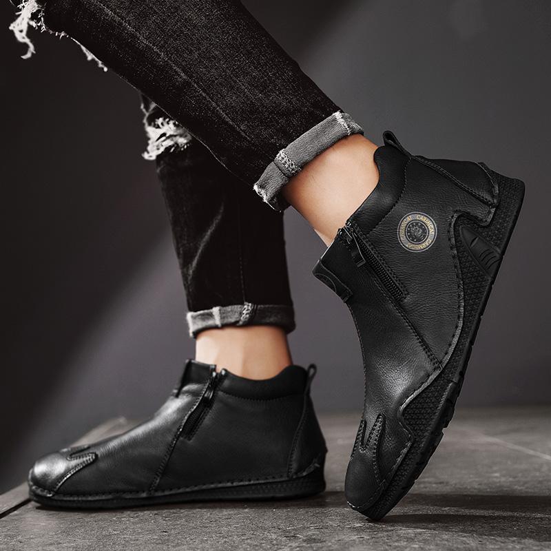 Men's High-top Leather Boots Casual Sneakers Winter Plush Shoes Snow Boots 39-46