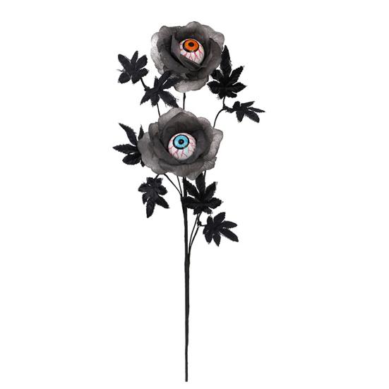 1/2/3Pcs Halloween Artificial Eyeball Flower with Black Maple Leaves Spooky Gothic Fake Silk Flower Home Table Centerpiece Faux Rose Decoration