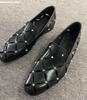 Fashion Round Toe Slip On Summer Black Shoes 2025 New Fashion Men Casual Shoes Rivet Breathable Leather Flat Sole Novelty Sandals