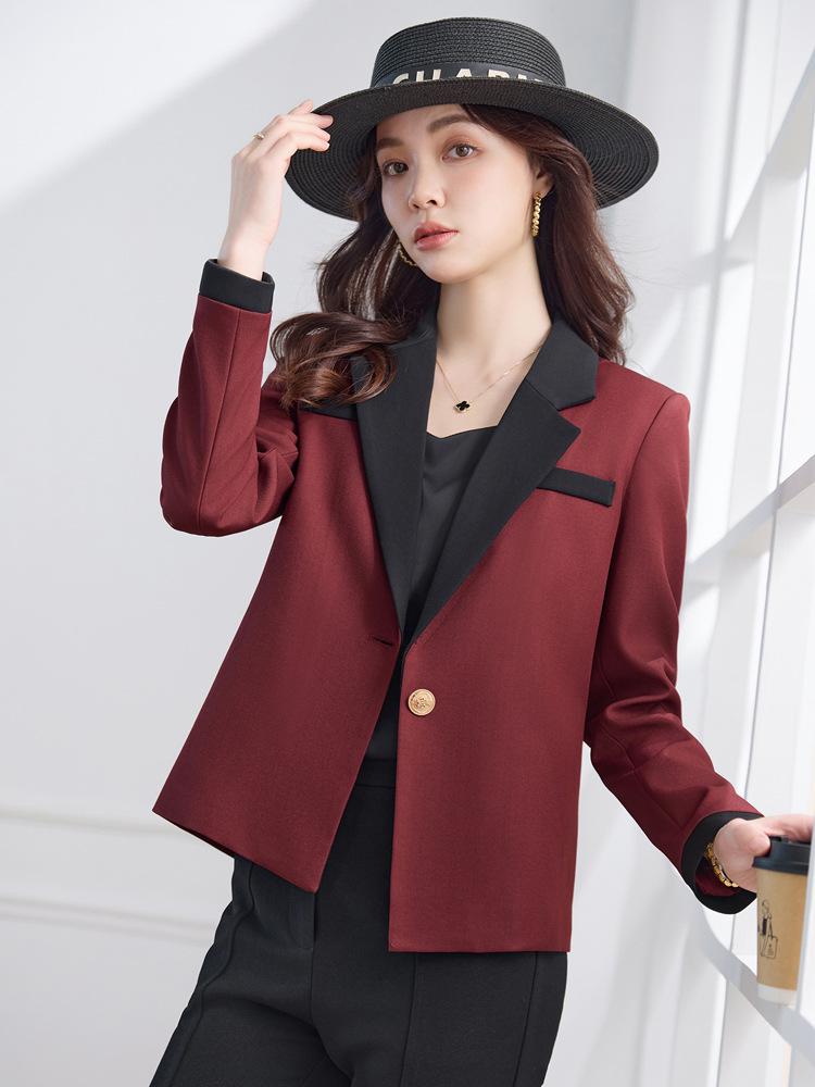 Women’s White Color Block Short Suit Jacket - Fashionable Petite Spring/Autumn Top