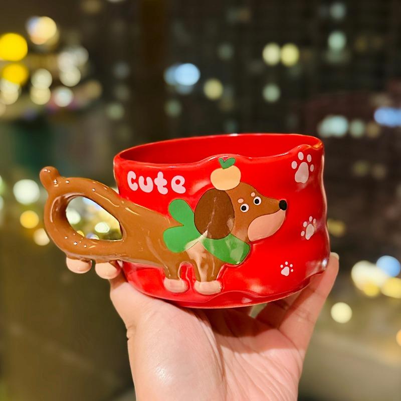 European-style Cartoon Dachshund Ceramic Coffee Cup Home Dessert Tea Cup Cute Mug Women Birthday Gift Water Mug Home Decoration