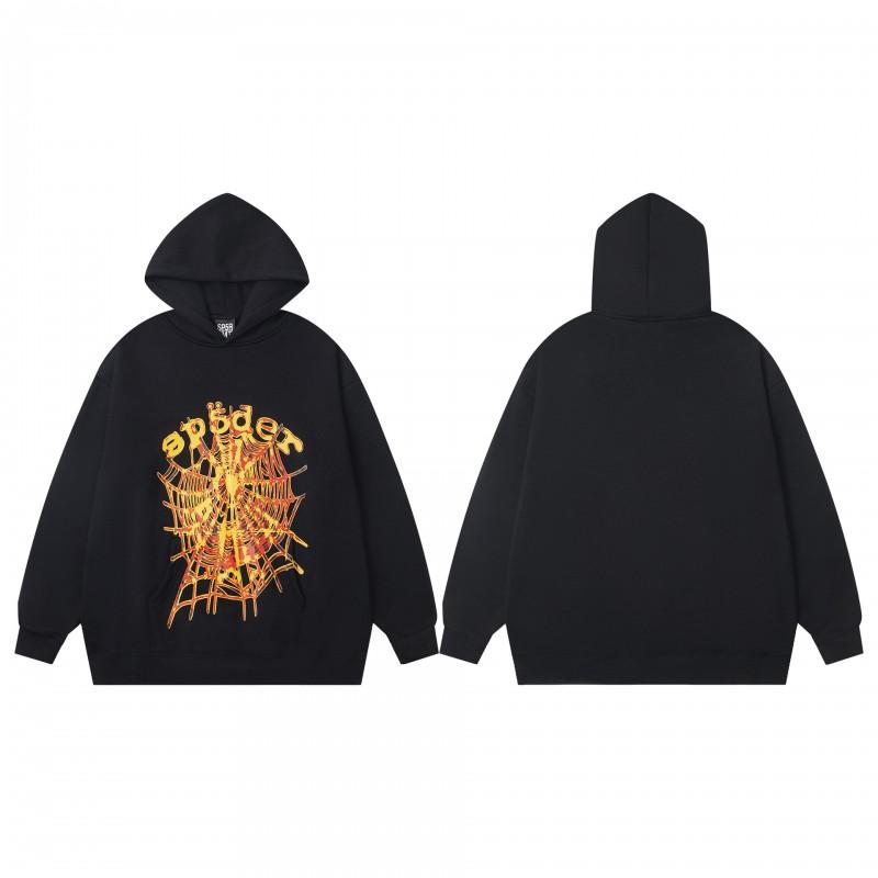Mens Oversized Hooded Sweatshirt With Spiderweb Foam Print Cotton Fleece-Lined