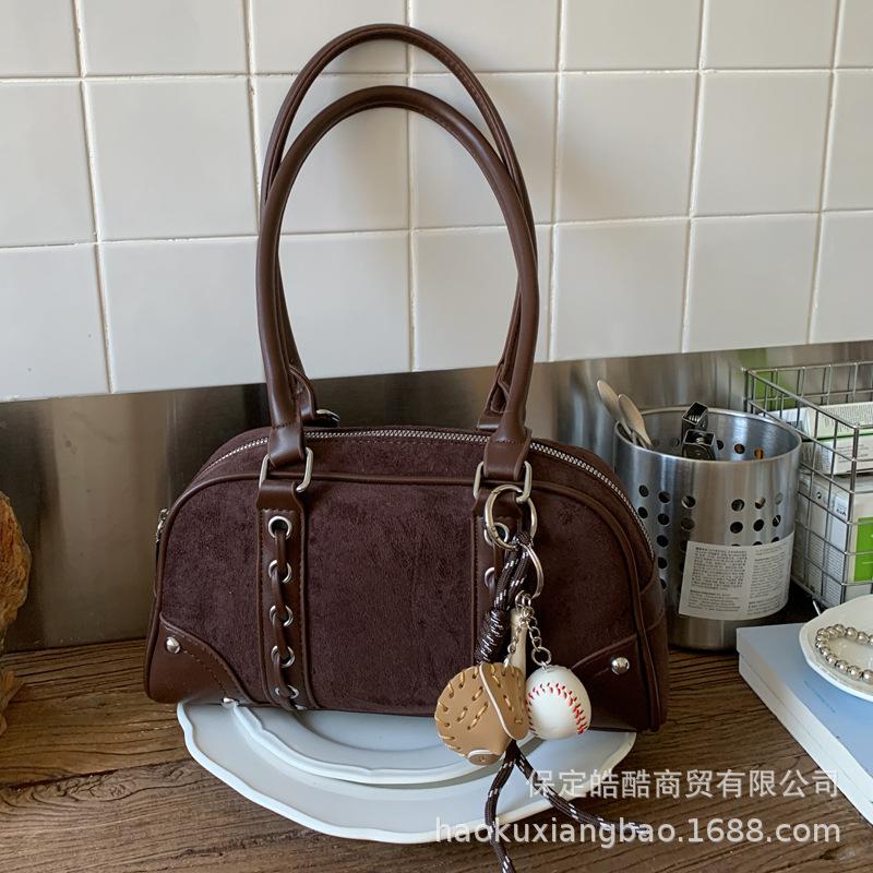 Fashion Versatile Boston Bag 2025 Niche Design Korean Version Ins Simple High-end Shoulder Bag Commuter Retro