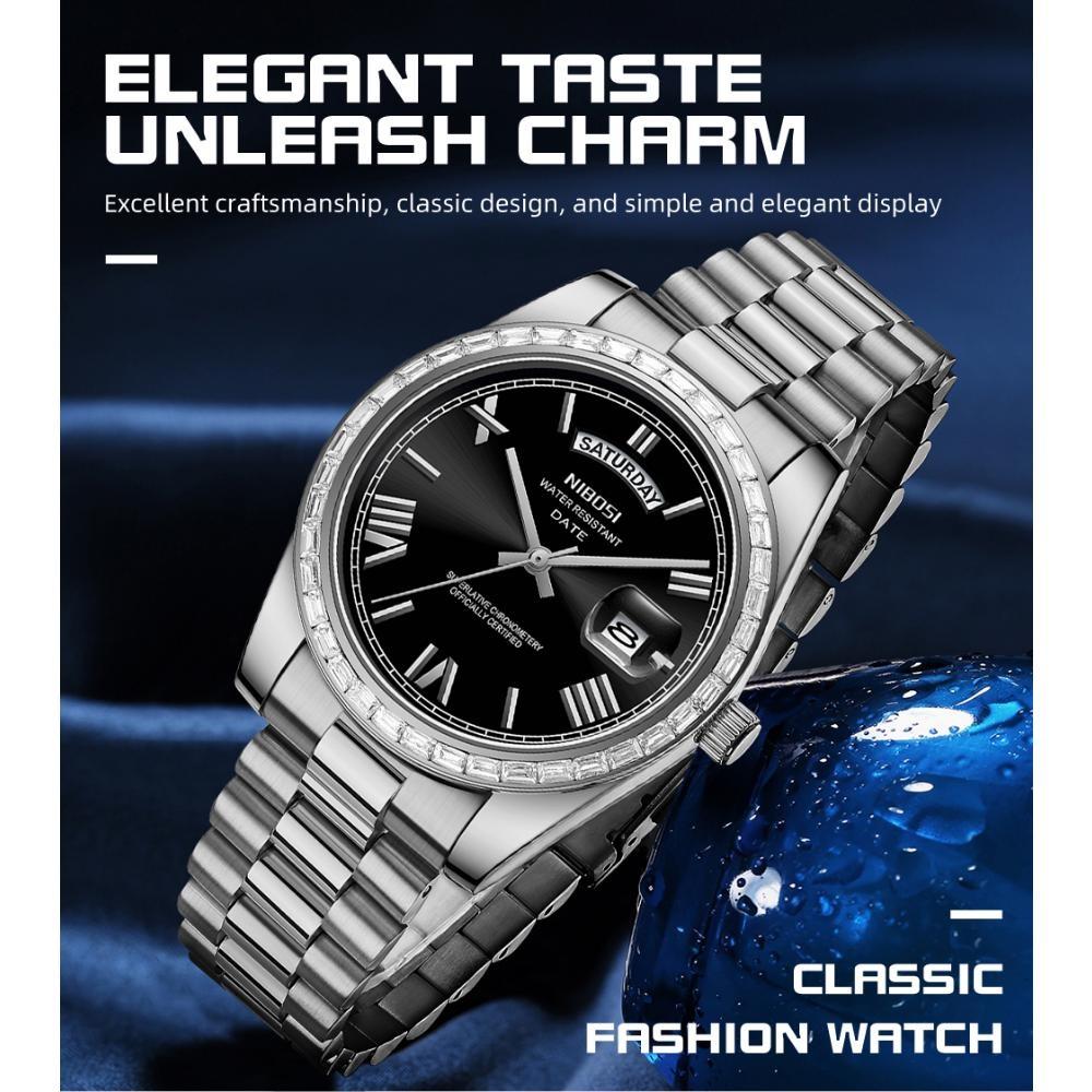 NIBOSI Fashion Men Watches Top Brand Luxury Wristwatch Day Date Miyota Quartz Watch Men Waterproof Clock
