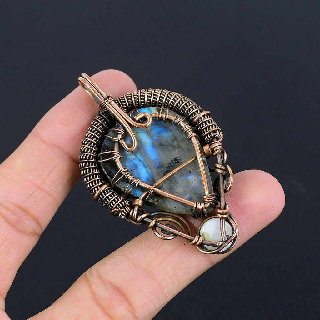 Baum des Lebens Labradorit Anhänger, Handgefertigter Edelstein 999 Kupferdraht Umwickelter Anhänger Antikschmuck, Zum Geschenk Silberschmuck