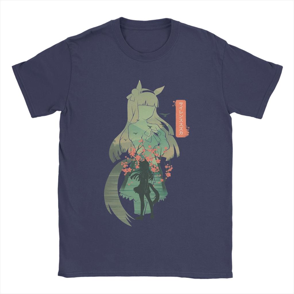 Silence Suzuka Uma Musume Anime Men T Shirts Funny Tees Short Sleeve O Neck T-Shirts Pure Cotton Graphic Printed Clothing