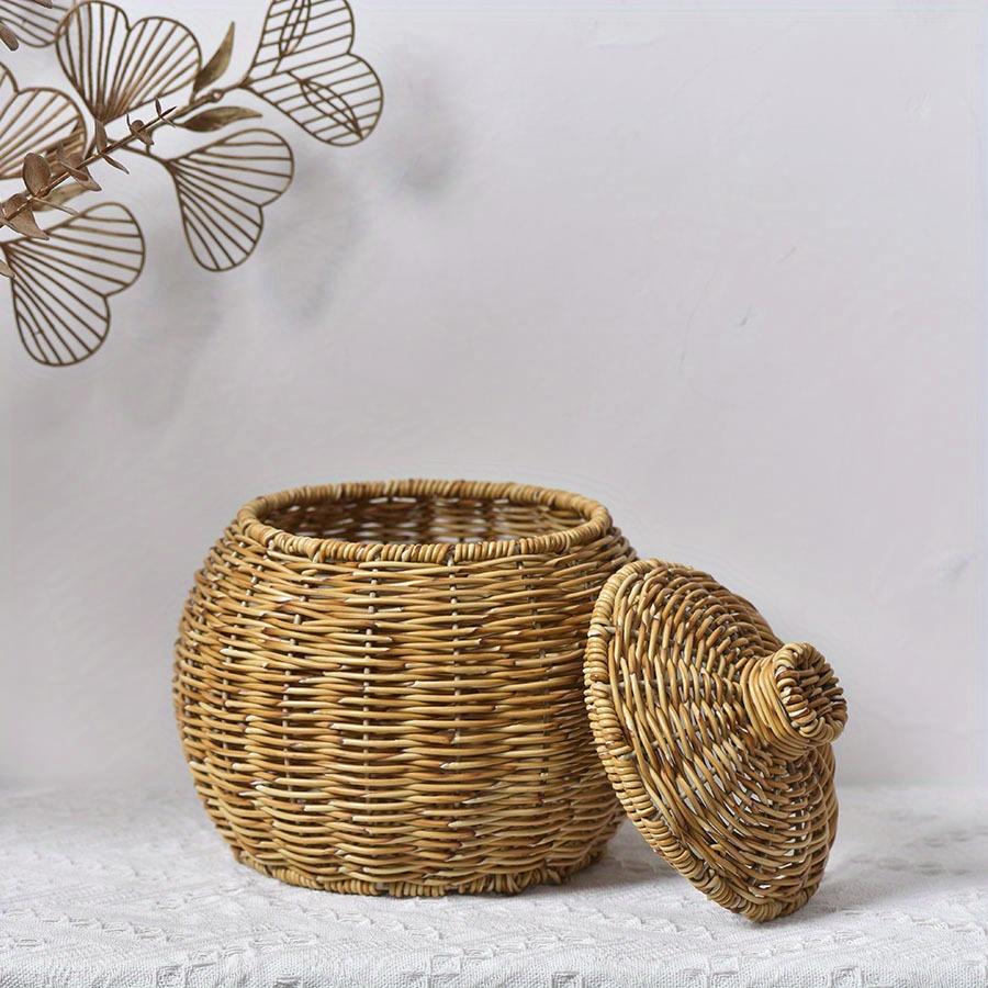Handgeweven ovale pompoenmand met deksel - Veelzijdige opbergruimte voor planten, bloemen en bureauaccessoires