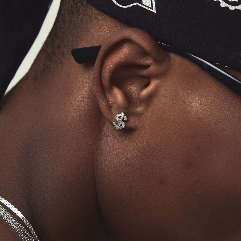 New Gothic Copper Zircon Dollar Symbol Stud Earring for Men Women Hip Hop Gold Color Plated Earrings Design Jewelry Gifts