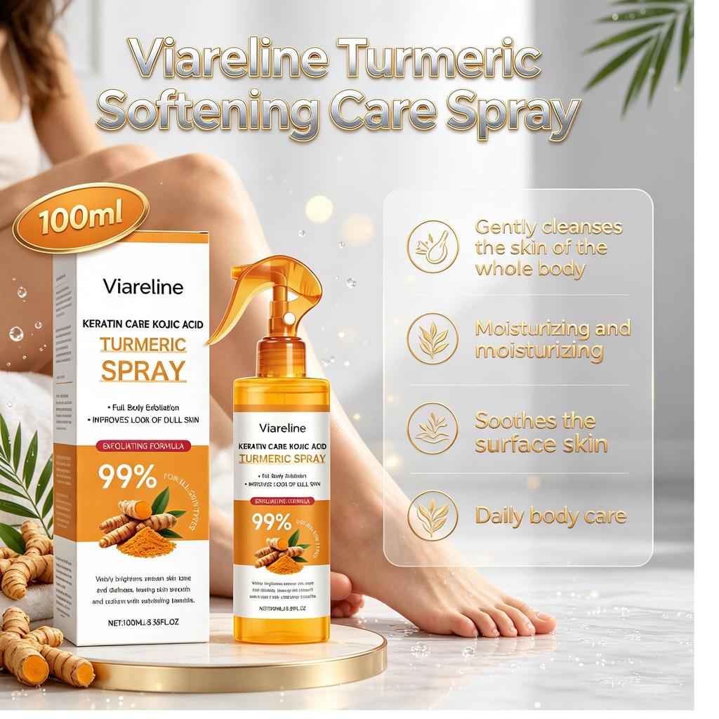 Viareline Spray Detergente Ammorbidente alla Curcuma Pulisce Delicatamente tutto il corpo Spray Idratante per la Pelle 100ml
