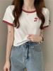 Women's Fashionable Slimming Cropped T-Shirt Short Sleeves Color Blocking Round Neck Summer New Style Smooths Your Silhouette