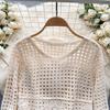 Summer Elegant Hollow Out Holiday Blouse Women O Neck Long SLeeves Embroidery Shirt Floral Solid Plaid Sheer Sexy Tops Beach Party