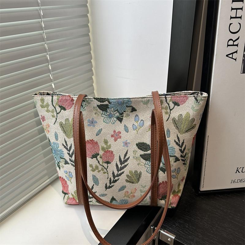 Embroidery Colorful Flower Style Large Capacity Bag For Women With Zipper Closure And Phone Pocket