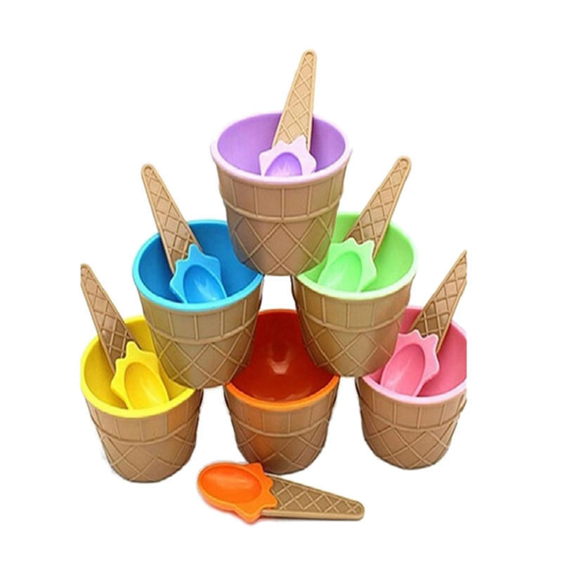 Buy Children's Plastic Ice Cream Bowls Spoons Set Durable Ice Cream Cup