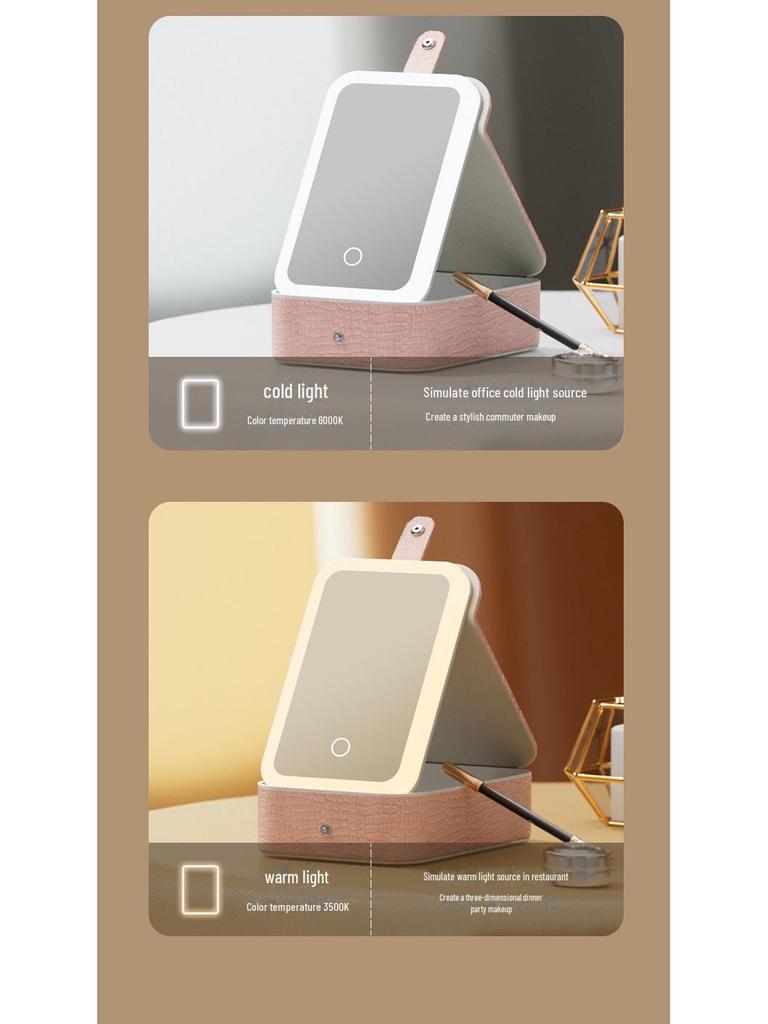 Crocodile Pattern LED Makeup Mirror with Three-Color Light and Large Capacity Cosmetic Jewelry Box