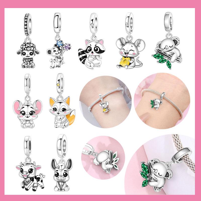 Copper Cute Lamb Cow Bear Mouse Fox Koala Charms Beads Pendant For Original Bracelet Woman Girl Jewelry