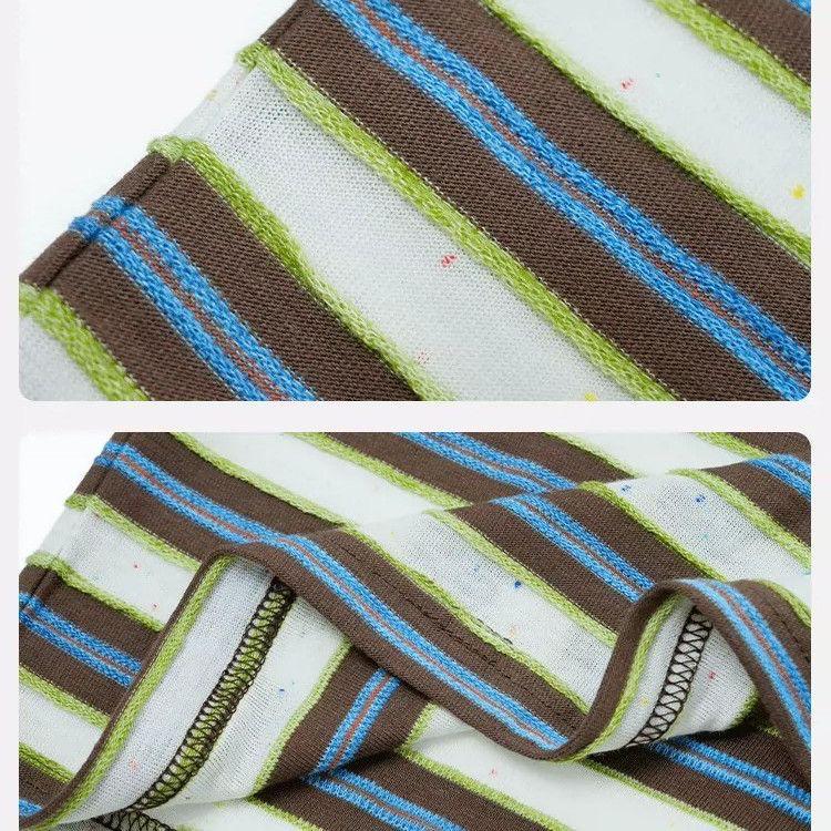 Korean Style Cloud Pattern Kids' Summer T-Shirt - Thin Striped, Short Sleeve, Parent-Child Outfit for Boys & Girls