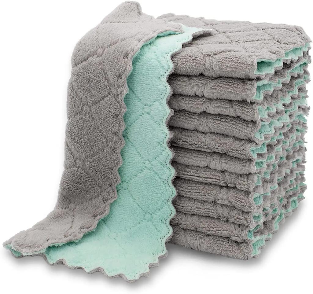 Double-layer Kitchen Cleaning Cloth Microfiber Towels Soft Absorbent Non-stick Oil Towel Rags Household Dish Cloths Clean Tools