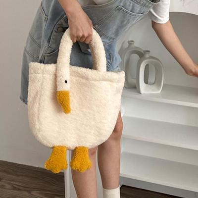 Bolsa de ombro de ganso fofa de pelúcia macia desenho animado bolsa para meninas