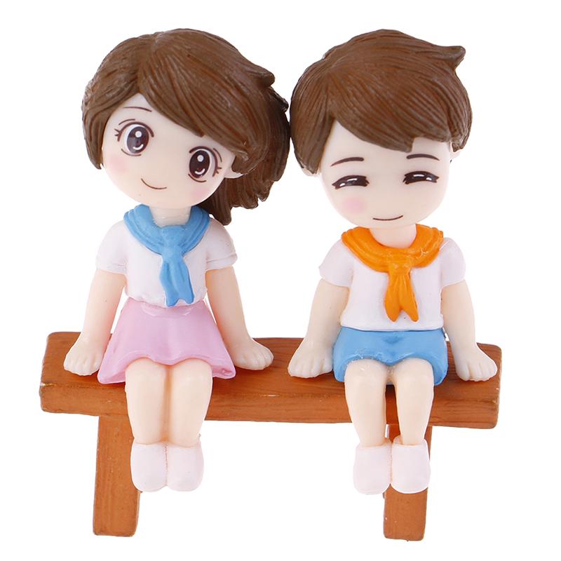 1Sada Sweet Couple Diy Miniaturní figurka Garden Deco Seat Micro Landscape