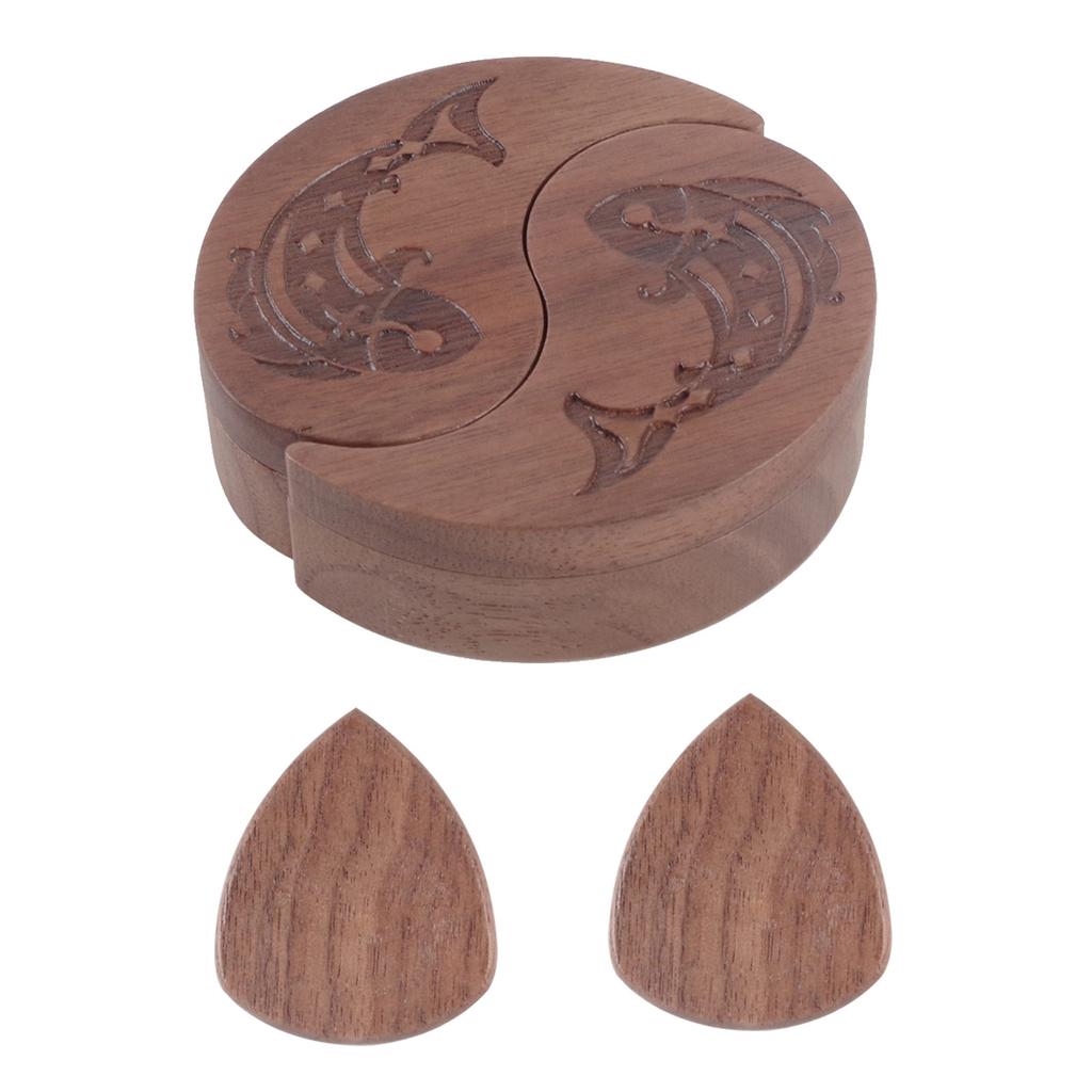 Wood Guitar Pick Storage Box Container Portable Guitar Pick Box Holder Rotating Open Guitar Pick Collector Birthday Gift