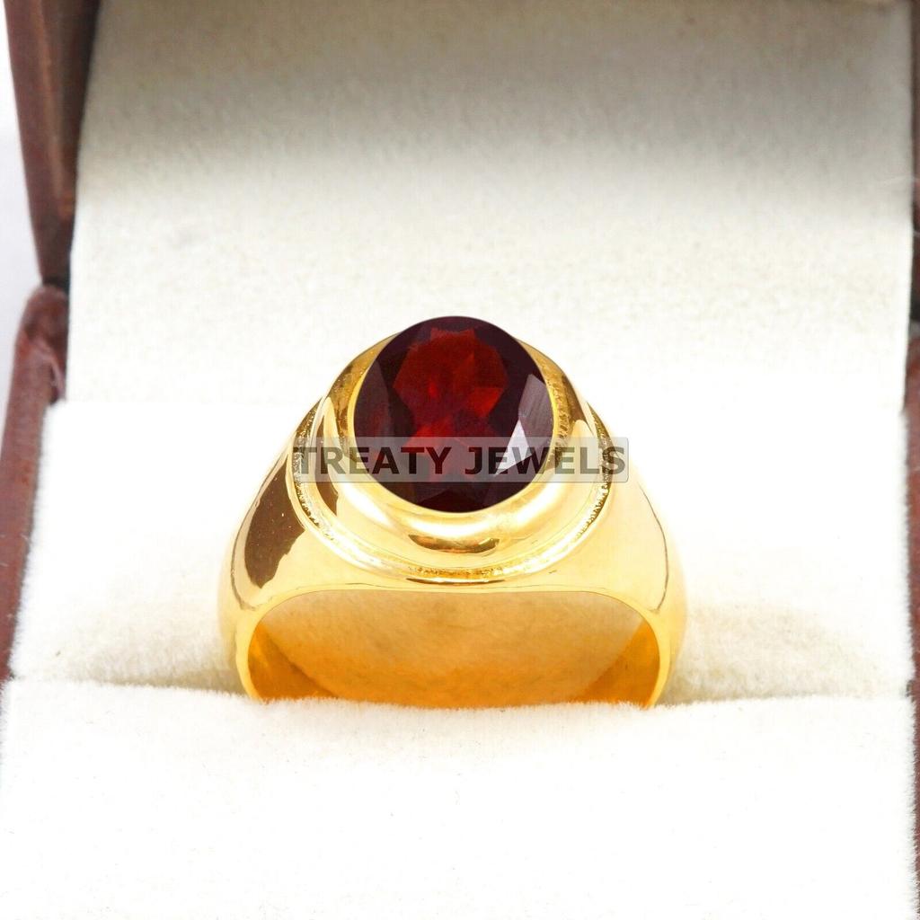 Garnet Oval Cut With 925 Sterling Silver Gold Plated Ring For Men's #B96 JL375671435816