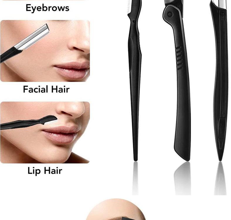 Stainless Steel Folding Eyebrow Trimmer for Beginners Beauty Trimming Scissors Black with Comb Eyebrow Clip Eyelash Brush Set 12 Pcs