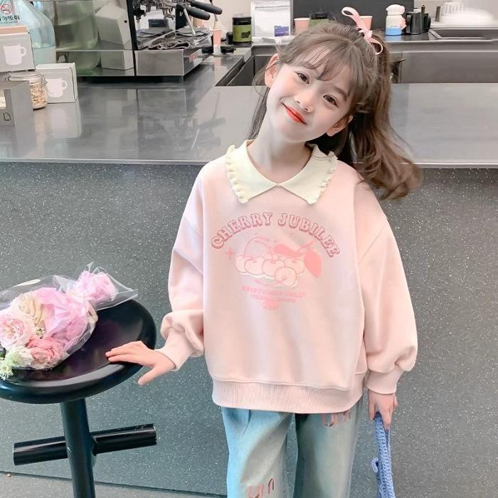 Girls Autumn Stylish Polo Neck Sweatshirt Kids Spring Fall Top 110 розовый