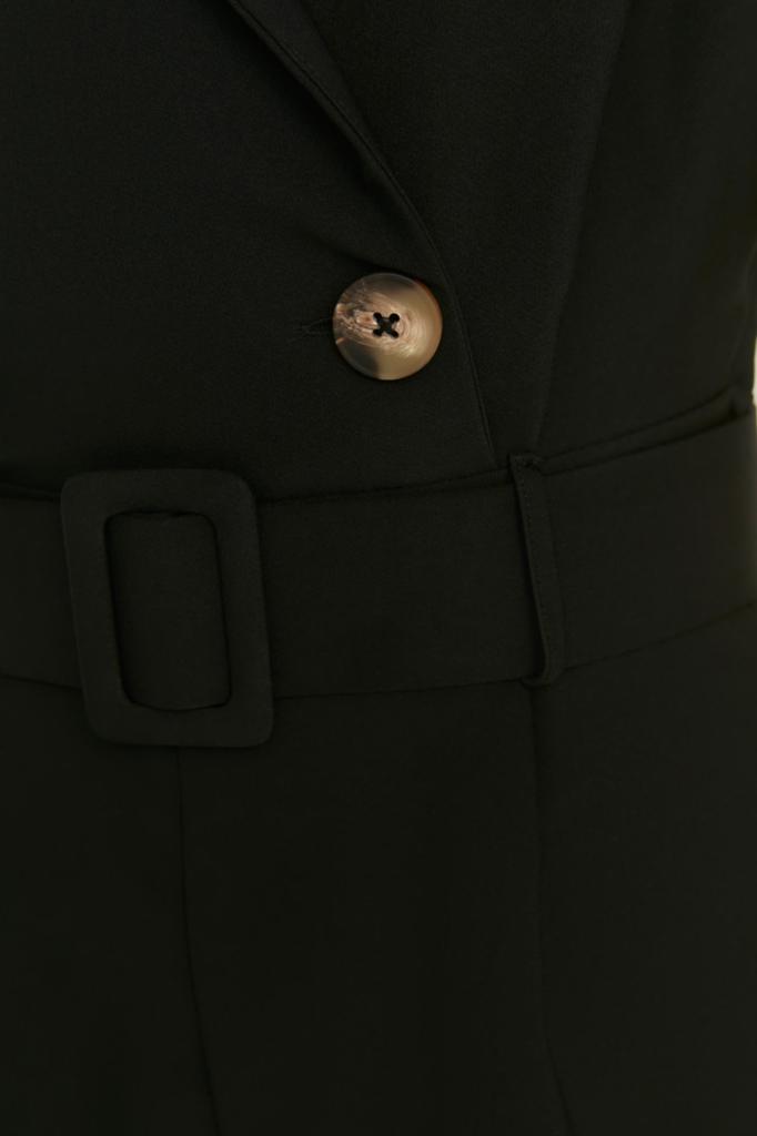 Women's Fashion New Jumpsuit Stone Belted Curvature Collar Mini Woven Jumpsuit