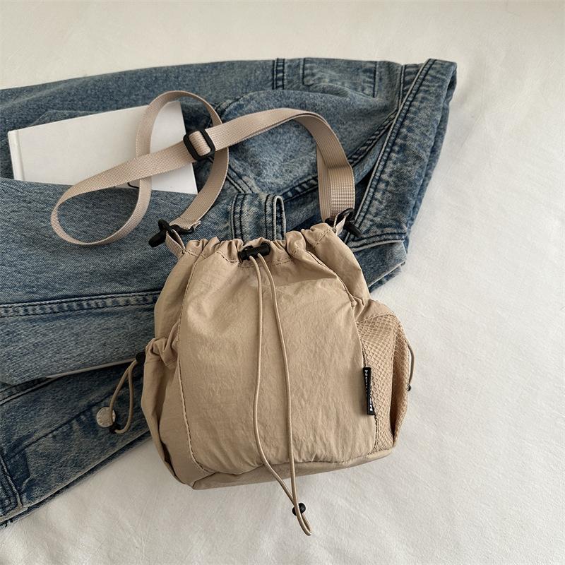 Waterproof Nylon Drawstring Bucket Bag for Women 2026 Trendy Minimalist Shoulder Crossbody Purse