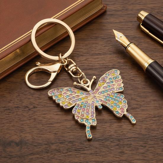 Keychain Pendant Sparkling Rhinestones Butterfly Charm Key Chain with Lobster Clasp Electroplated Key Holder Bag Accessory