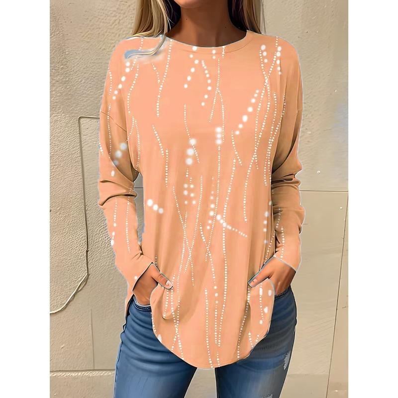 2025 Women's T shirt Tee Floral Print Long Sleeve Basic Sweatshirt Fashion Round Neck Regular Fit Floral Painting