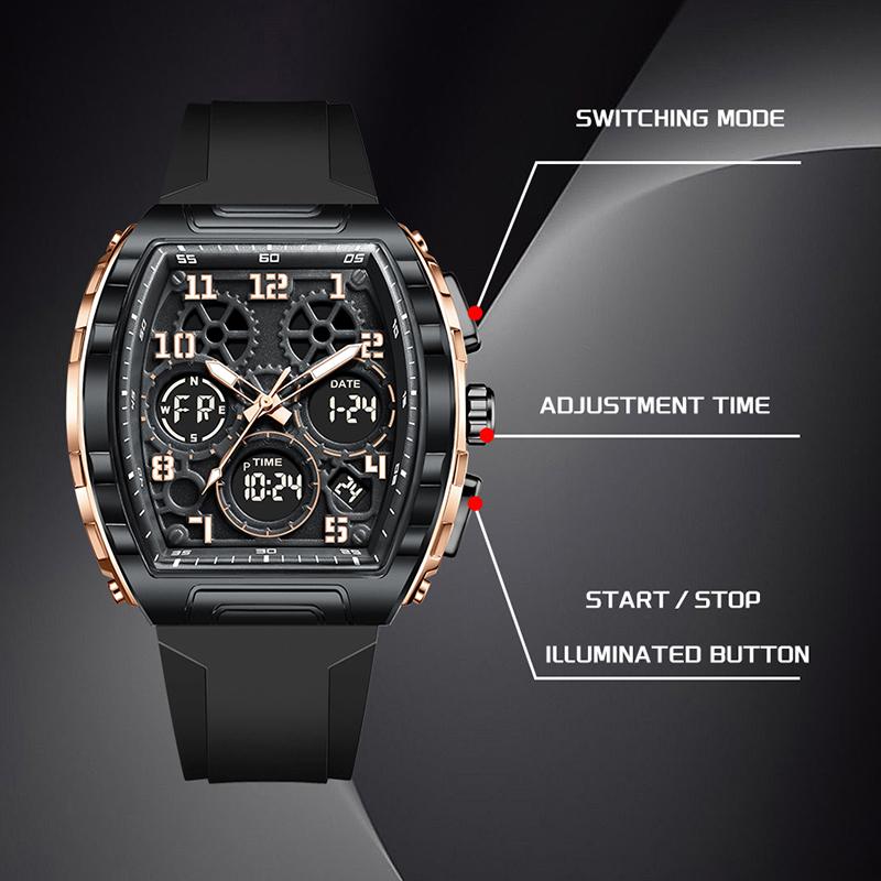 FOXBOX Top Brand Luxury Watches Men Dual Display Military Watch Luminous Waterproof Clock Business Casual Quartz Mens Wristwatch