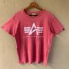 Distressed Vintage Alpha Industries Big Logo Tees / Size L / Colour Pink