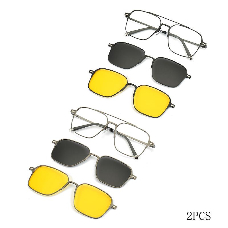 Metal 3 In 1 New Style Magnet Clip On Glasses Frame Trend Polarized Sunglasses For Men  Optical Computer Glasses UV400 7009