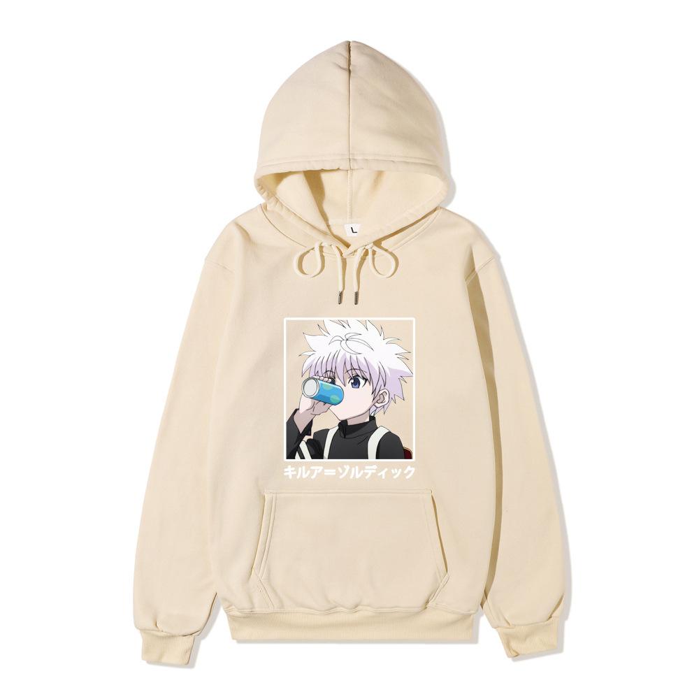 Hunter X Hunter Killua Anime Hoodie Vertical Japanese Letter Print Casual Long Sleeve Pullover Sweatshirt