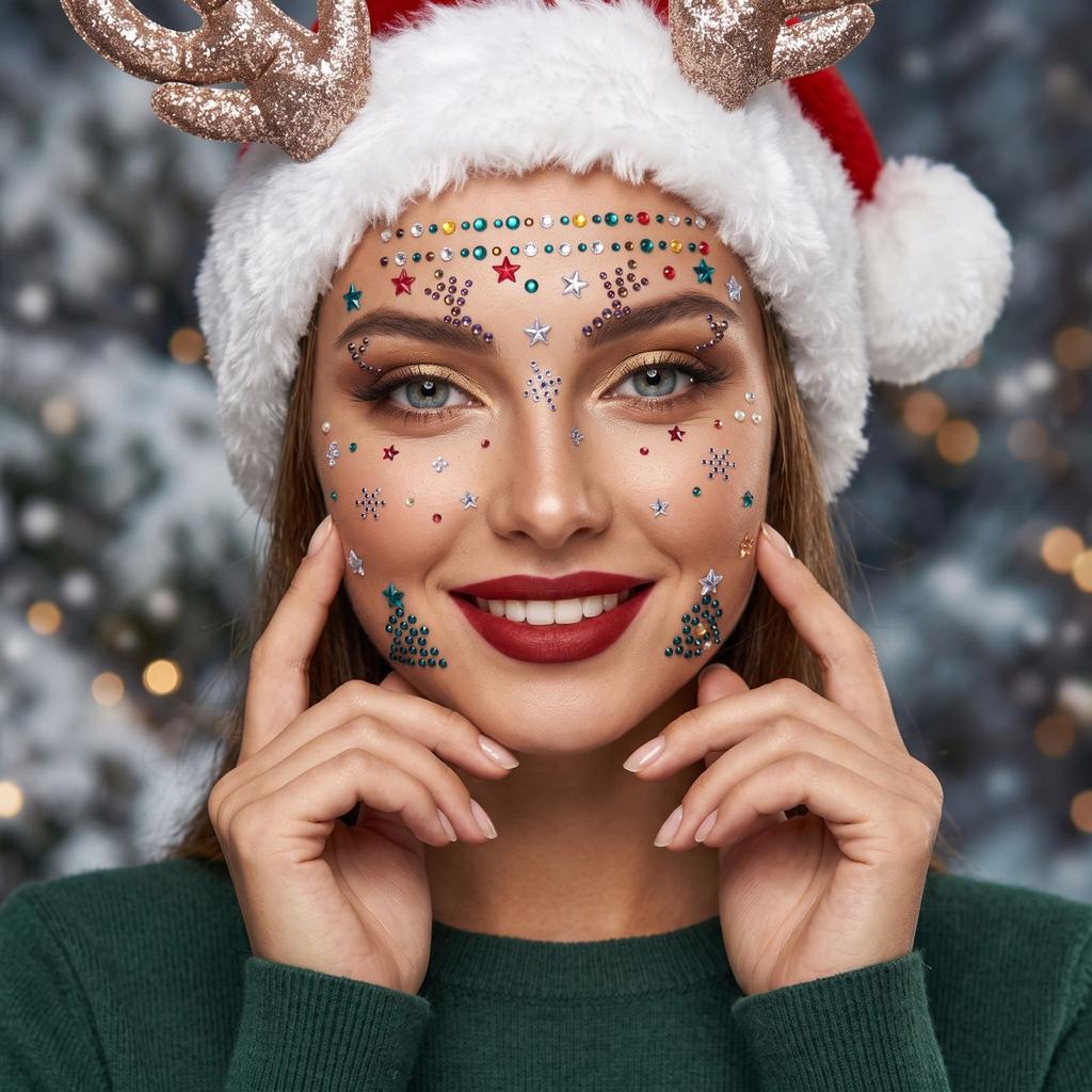 Christmas 3D Face Stickers with Design for Holiday Party Makeup