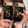Magical letters "K S A" For IPhone 17Pro Max 16 17 Pro oMax 15 Pro 14 13 Plus 12Mini 11ProMax XR 16E Air Golden glass phone case