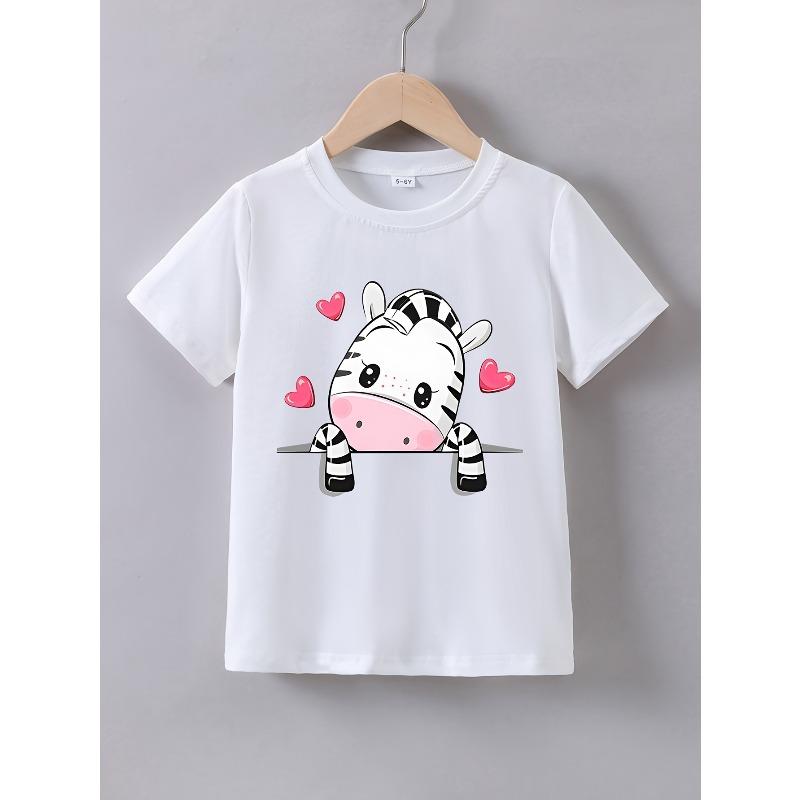 

European sizes Girls Summer Short-Sleeve T-Shirt with a Heart Zebra Print 98cm белый