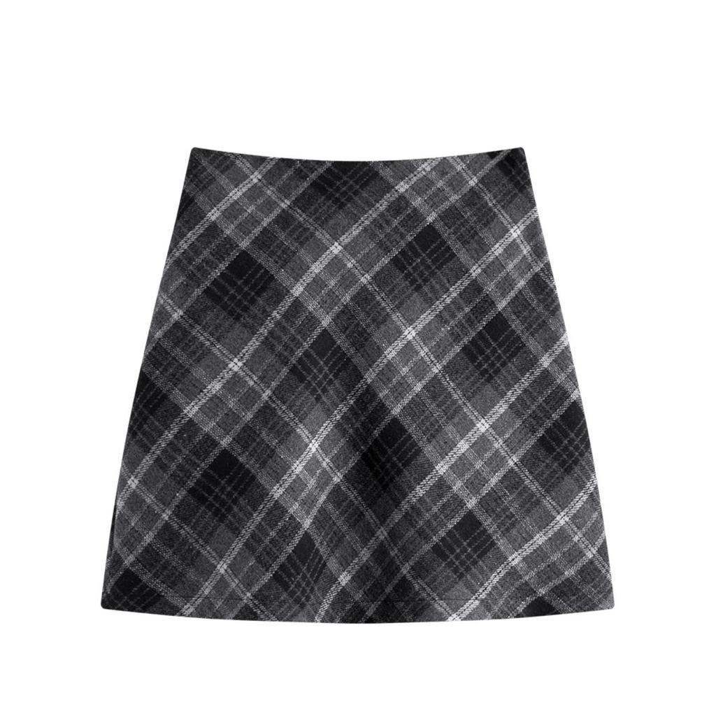 Women's Plus Size Plaid Wool A-line Skirt – Spring & Autumn, Anti-Exposure, Slimming, Thickened, Hip-Hugging, Short Skirt for Chubby Girls.