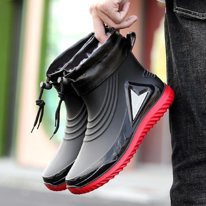 Verdickte und samtige Regenschuhe Herren Mittelschaft rutschfeste wasserdichte Schuhe Neue Mode Outdoor Wasserstiefel Warm Kurzschaft Herren