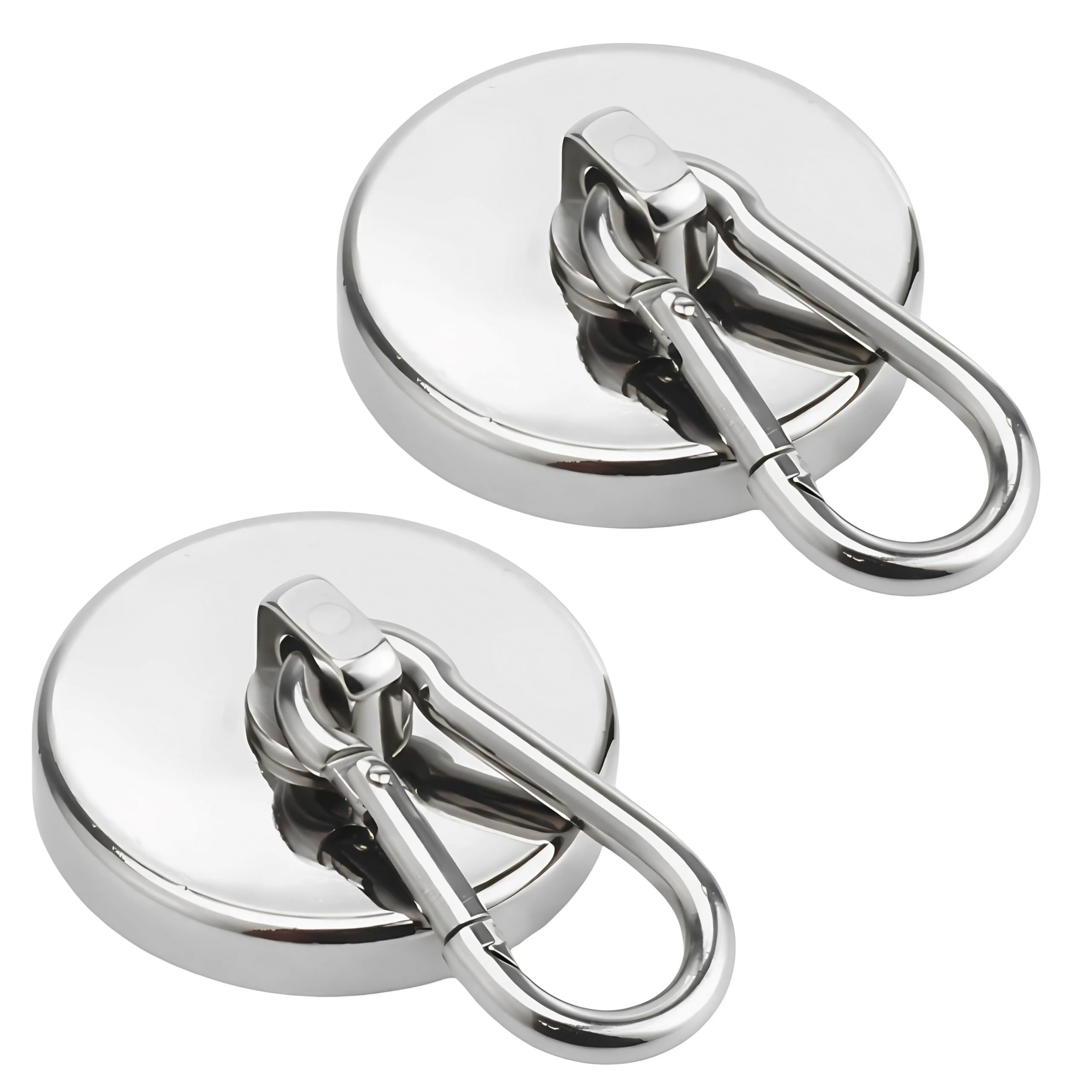 

East Leaf Magnetic 68kg Weight Neodymium Stainless 42mm Diameter of Hooks, Strong, Capacity, Carabiner, 360° Rotation, Magnet, Steel, (Pack 2)