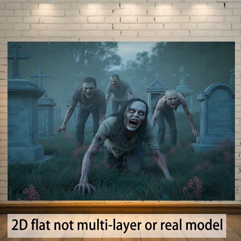 2D plane 1 2D plane scene of zombie cemetery banner - Horror party decoration with tombstones.PMJ