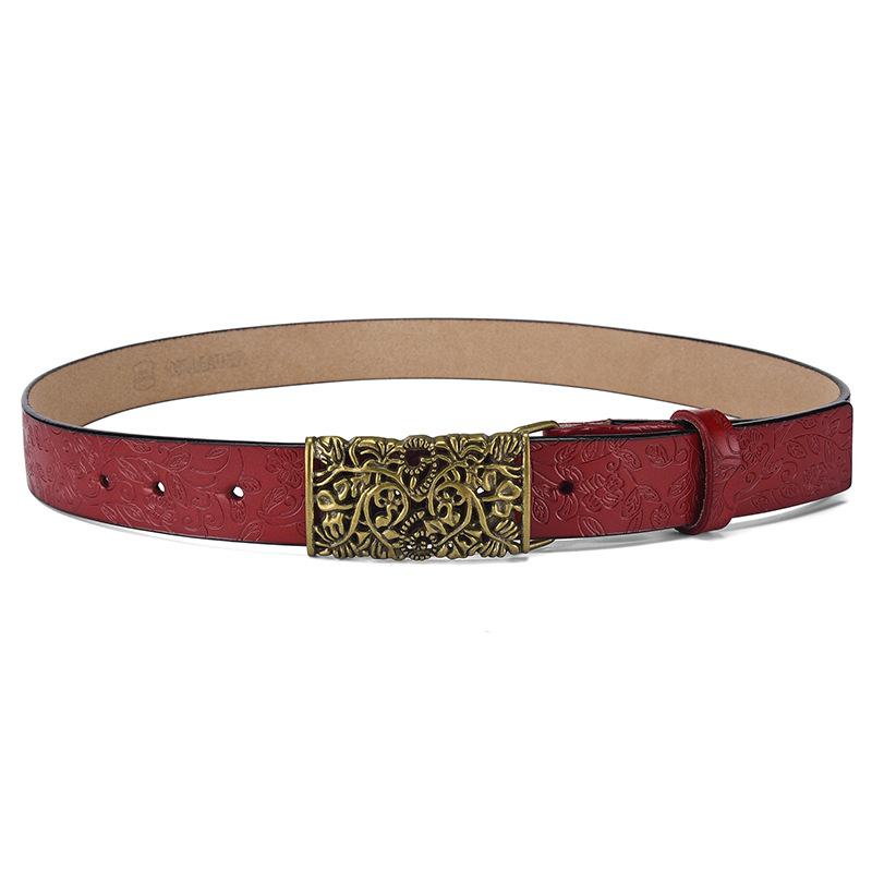 

Mei Mary Carved rectangular buckle leather belt - women s genuine leather waist belt - versatile decorative jeans belt for women 105cm